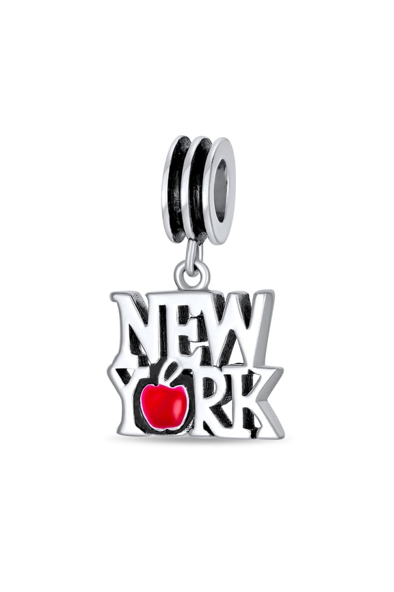 Womens Big Apple Travel Vacation I Love New York Dangle Charm Bead .925 Sterling Silver for Bracelet