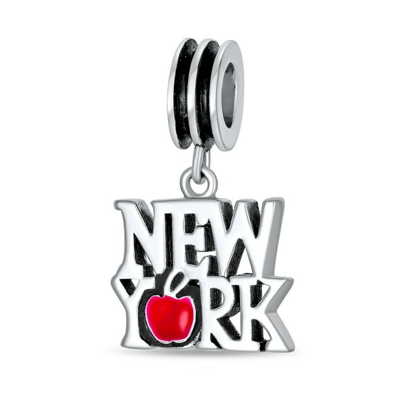 Bling Jewelry Womens Red Big Apple I Love New York Dangle Charm Bead Enamel Silver for Bracelet