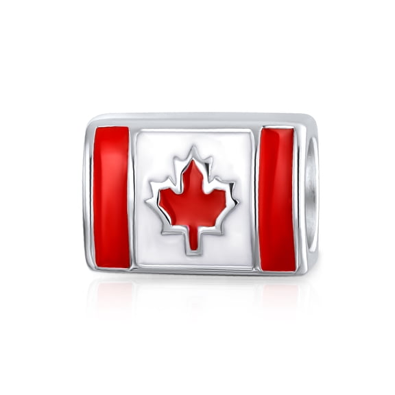 Bling Jewelry Womens Red Enamel Maple Leaf Charm Bead for European Bracelet Silver Canada Flag