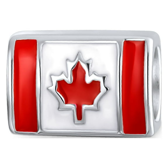 Bling Jewelry Womens Red Enamel Maple Leaf Charm Bead for European Bracelet Silver Canada Flag