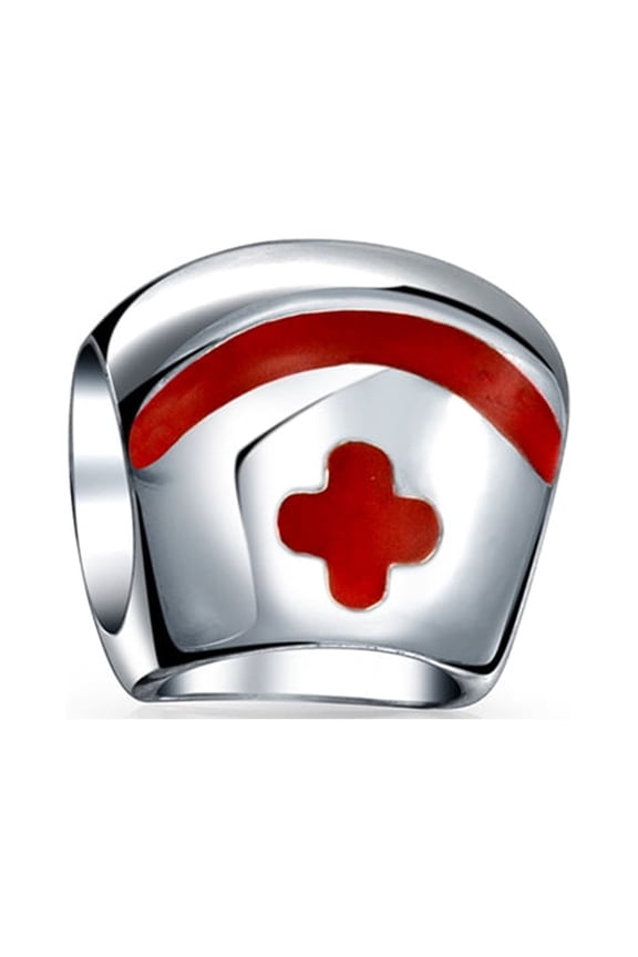 Womens Red RN Nurse Hat Charm Bead Sterling Silver for European Bracelets