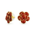 thumbnail image 1 of Bling Jewelry Womens Fashion Enamel 3D Red Rose Flower Stud Earrings Button Style Gold Plated, 1 of 6