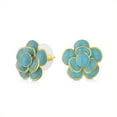 thumbnail image 1 of Bling Jewelry Womens Fashion Enamel 3D Turquoise Rose Flower Stud Earrings Button Style Gold Plated, 1 of 6