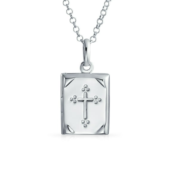 Bling Jewelry Womens Religious Bible Cross Locket Necklace Holds Pictures .925 Silver