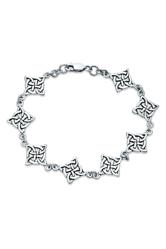 Womens Religious Chain Link Bracelet Celtic Triquetra Trinity Knot Silver Oxidized
