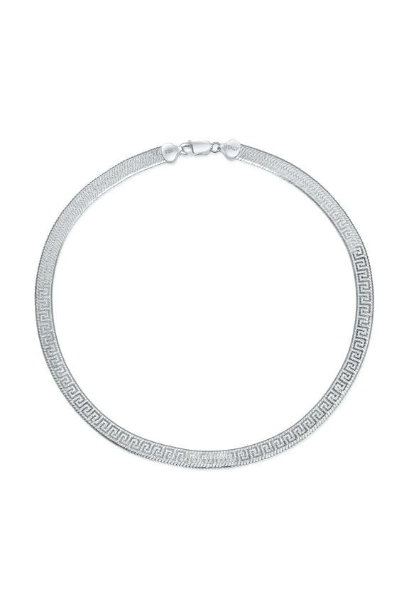 Womens Flexible Reversible Greek Key Necklace Collar Silver Italy