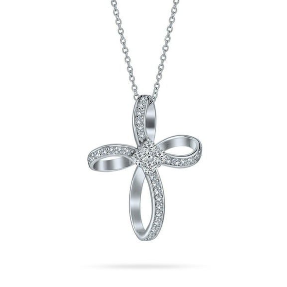 Bling Jewelry Womens Ribbon Twist Infinity Cross Pendant Necklace CZ Sterling Silver for Teens