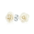 thumbnail image 1 of Bling Jewelry Womens Romantic Delicate Floral3D Carved Cream Off White Flower Rose Stud Earrings Rhodium Plated, 1 of 7