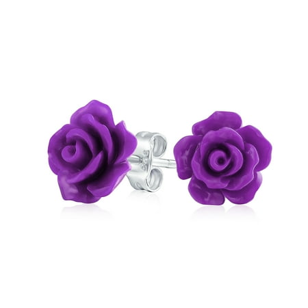 Bling Jewelry Womens Romantic Delicate Floral 3D Carved Lavender Purple Flower Stud Earrings Rhodium Plated