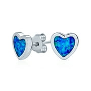 BLING JEWELRY Womens Romantic Bezel Set Heart Shaped Stud Earrings Created Opal .925 Sterling Silver