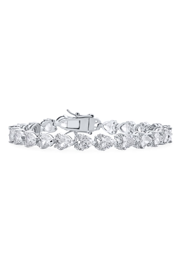 Womens Romantic 20CTW Cubic Zirconia Heart Shape CZ Tennis Bracelet 7 Inch Silver Plated Rhodium