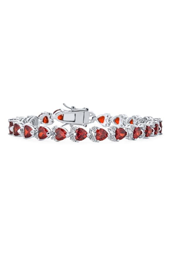 Womens Romantic Bridal CZ Hearts Shape Tennis Bracelet Silver Plated Rhodium 77.5 Inch