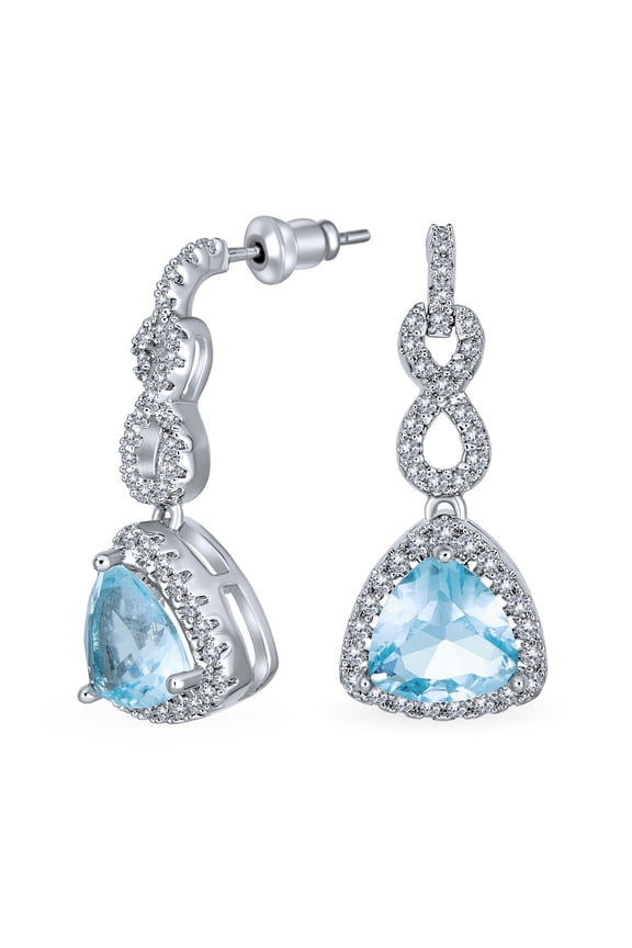 Womens Romantic Bridal Infinity CZ Aquamarine Teardrop Dangle Chandelier Earrings