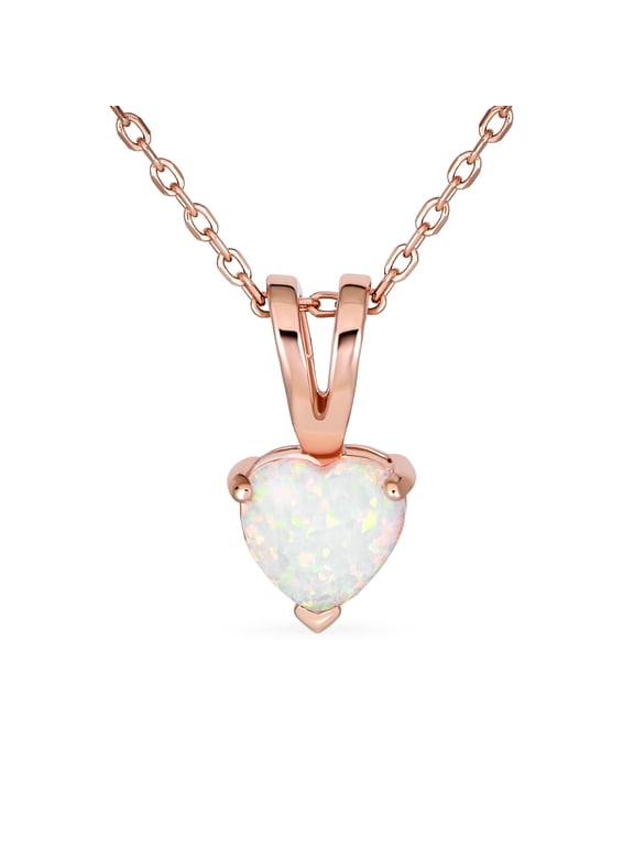 Womens White Rose Created Opal Heart Shape Pendant Necklace .925 Sterling Silver