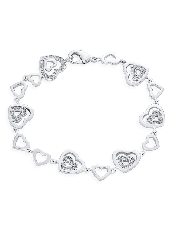 Womens Romantic Multi Open Hearts Tennis Charm Bracelet CZ Accent