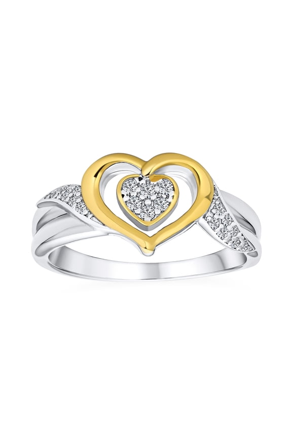 Womens Romantic Two Tone Intertwined Bands CZ Accent Heart Promise Ring Sterling Silver