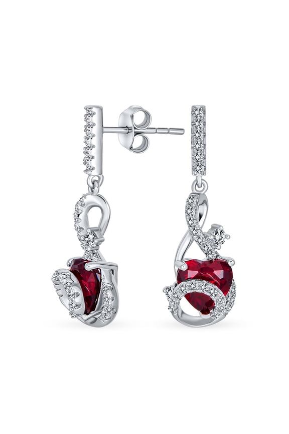 Womens Romantic Love Pink Red Cubic Zirconia CZ Dangling Drop Heart Earrings Sterling Silver