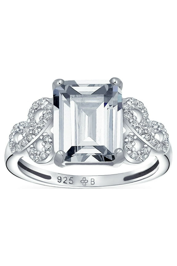 Womens Celtic Love Knot 3CT Emerald Cut Solitaire Engagement Ring Sterling Silver