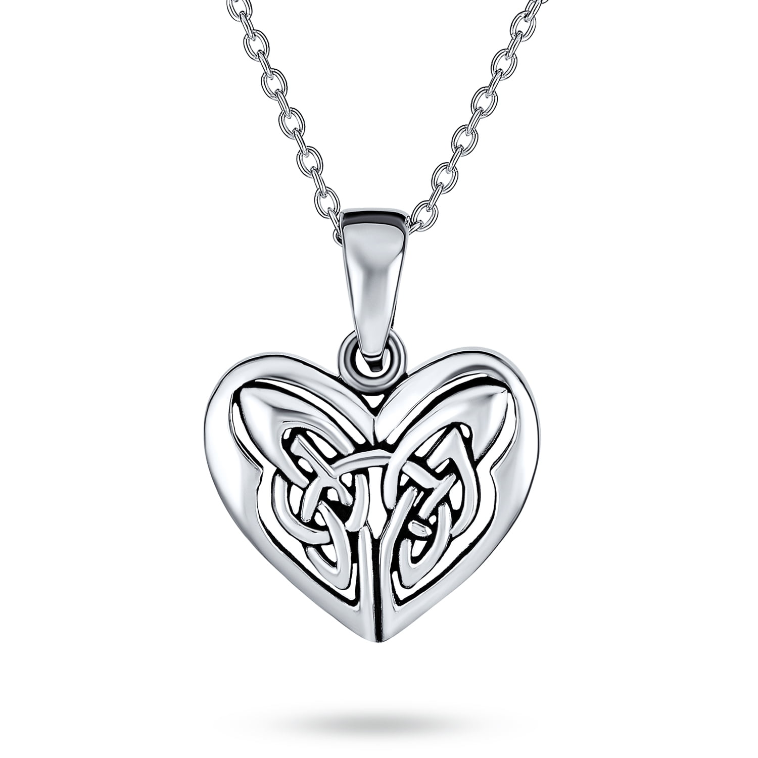 BriLove Sterling Silver Celtic Triquetra Knot Heart Pendant & Earrings Set - Irish Jewelry Gift