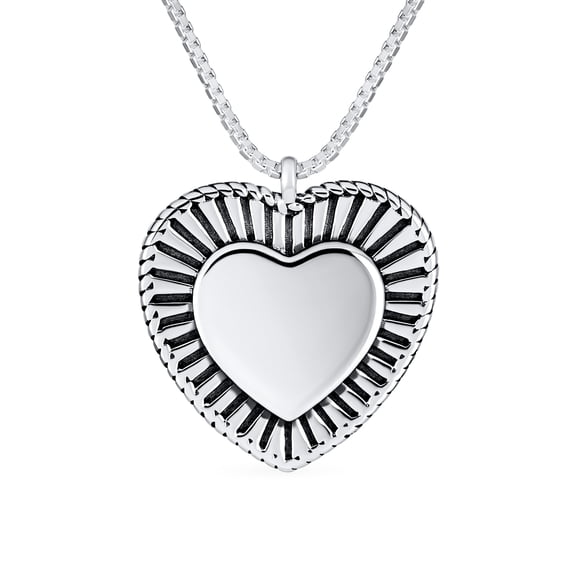 Bling Jewelry Womens Romantic Double Hearts Pendant Necklace Framed Shape Oxidized .925 Sterling Silver Gift