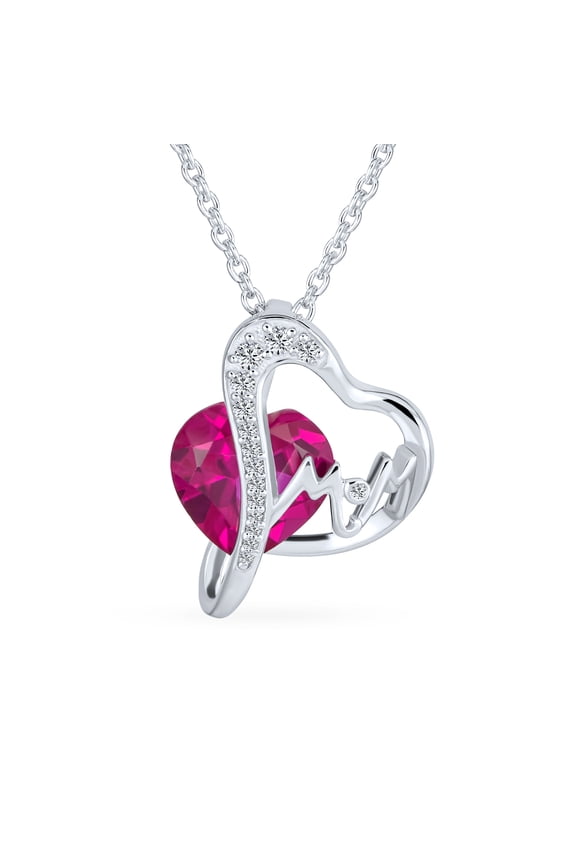 Womens Romantic Double Infinity Heart Pendant Necklace Ruby Red Crystal Sterling Silver