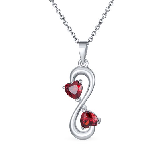 Bling Jewelry Womens Forever Love Double CZ Ruby Red Cubic Zirconia Infinity Hearts Necklace Pendant Sterling Silver