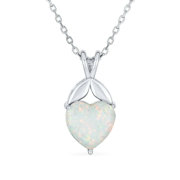 Bling Jewelry Womens Opulence White Created Opal Solitaire Heart Pendant Necklace .925 Sterling Silver