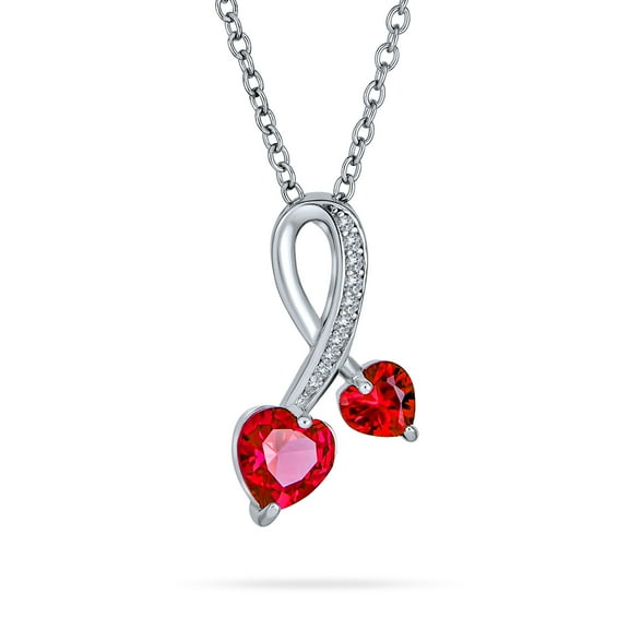 Bling Jewelry Womens Romantic Promise Pendant Necklace with Ruby Red CZ Hearts in Sterling Silver