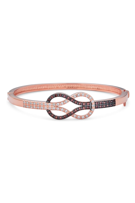 Womens Romantic Tri Tone CZ Love Knot Infinity Bangle Bracelet Rose Gold Plated Brass