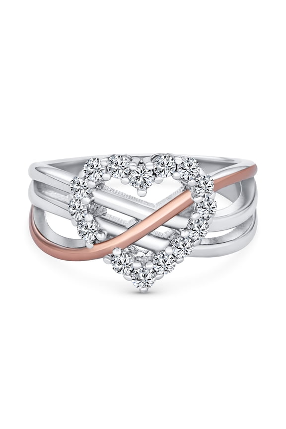 Womens Romantic CZ Pave Cubic Zirconia Intertwined Infinity Forever Heart Promise Ring Rose Gold Sterling Silver