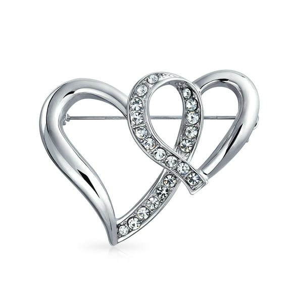Bling Jewelry Womens Romantic Large Statement Crystal Double Heart Brooch  Pin Silver Plated