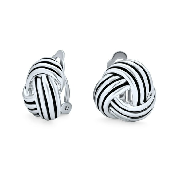 Bling Jewelry Womens Rope Cable Twist Love Knot Clip-On Earrings Oxidized Silver