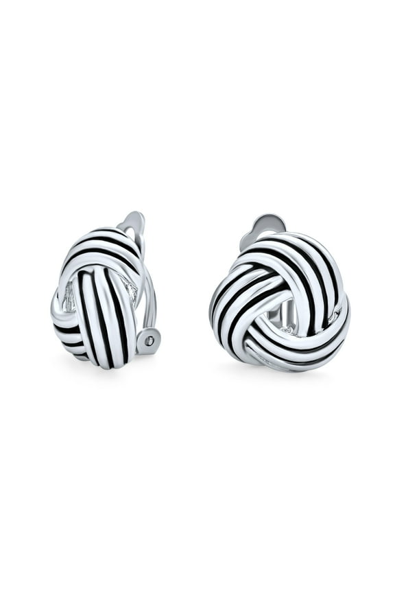 Womens Rope Cable Twist Love Knot Button Clip On Earrings Black Silver Plated Non-Pierced Ears