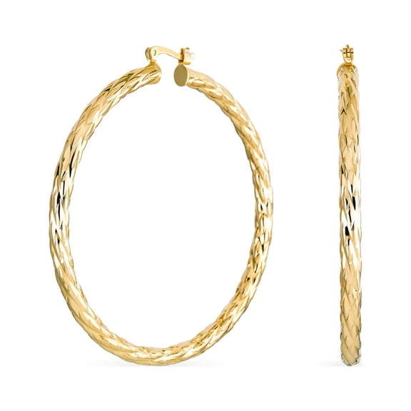 Bling Jewelry Womens Rope Cable Wide Hoop Huggie Earrings 18K Gold Plated Brass 2.25 Inch Diameter