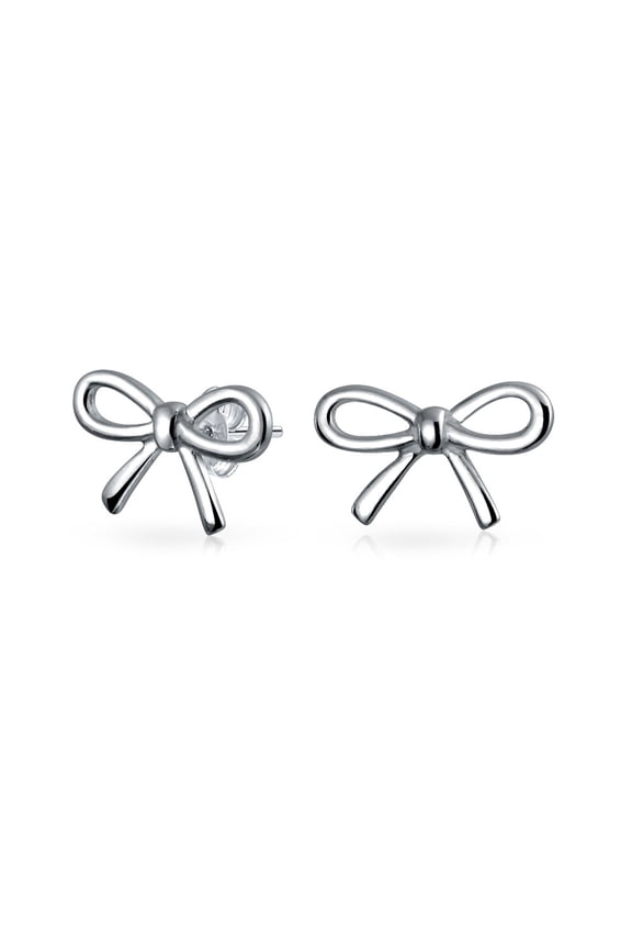 Womens .925 Sterling Silver Delicate Dainty Ribbon Bow Stud Earrings Birthday Present Rhodium Plated