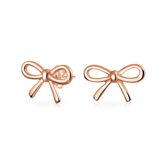 Bling Jewelry Womens Simple Dainty Ribbon Bow Stud Earrings Rose Gold Plated .925 Sterling Silver
