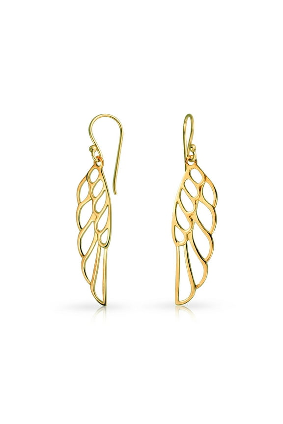 Womens Rose Gold Plated Angel Wing Feather Dangle Earrings in Sterling Silver