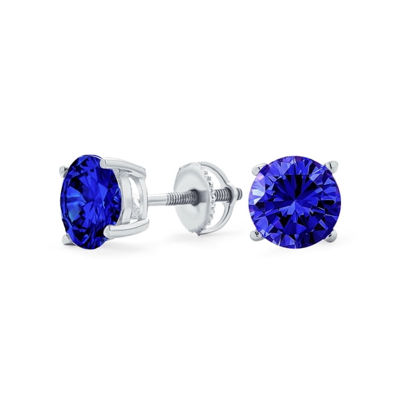 Bling Jewelry Womens Saphire Blue CZ Solitaire Stud Earrings .925 Sterling Silver Screwback 8MM