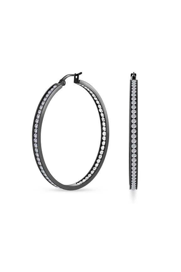 Womens Channel Set Crystal Large Statement Hoop Earrings Stainless Steel 2" Diameter