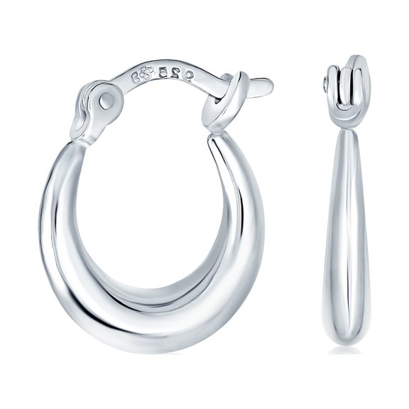 Bling Jewelry Womens Sterling Silver Crescent Tapered Style Tube Hoop Earrings .50 Inch Hinged Notched Post