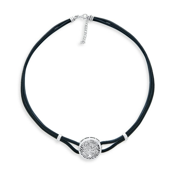 Bling Jewelry Womens Round Medallion Black Leather Celtic Sun Collar Necklace