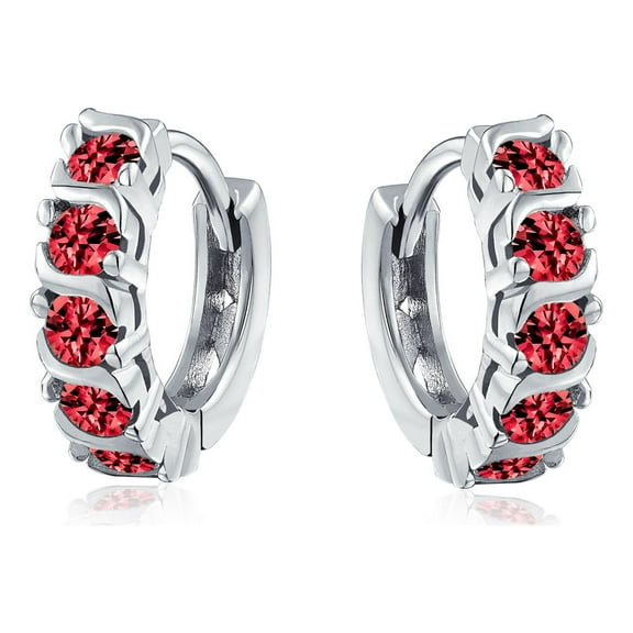 Bling Jewelry Womens Round Solitaire CZ S-Style Wave Kpop Huggie Hoop Earrings Sterling Silver