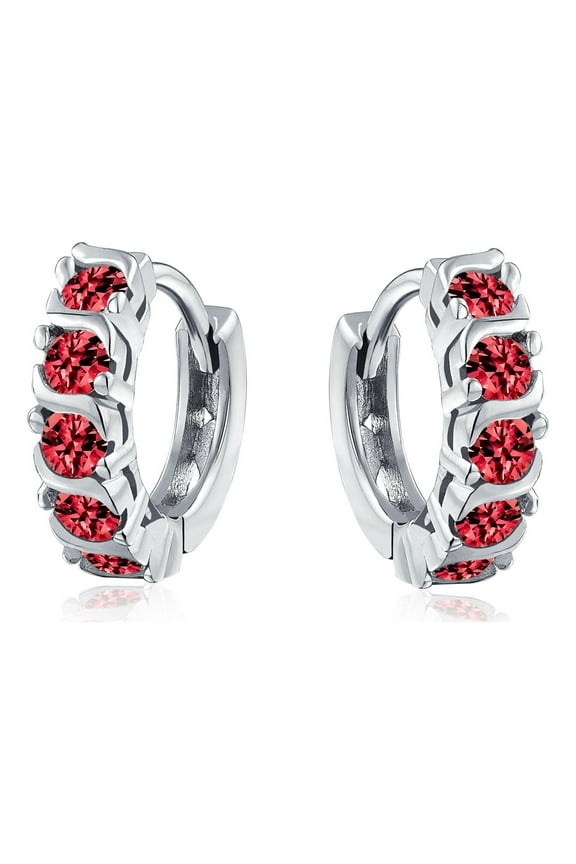 Womens Round Solitaire CZ S-Style Wave Kpop Huggie Hoop Earrings Sterling Silver