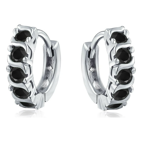 Bling Jewelry Womens Round Solitaire CZ S-Style Wave Kpop Huggie Hoop Earrings Sterling Silver