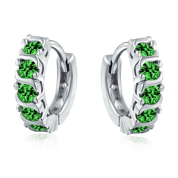 Bling Jewelry Womens Round Solitaire CZ S-Style Wave Kpop Huggie Hoop Earrings Sterling Silver
