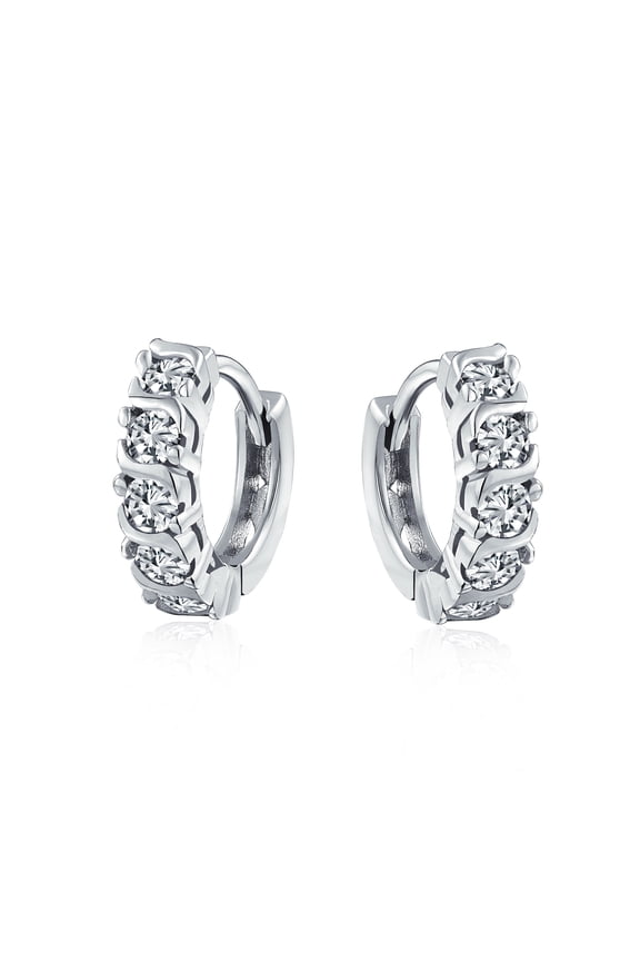 Womens Round Solitaire CZ S-Style Wave Kpop Huggie Hoop Earrings Sterling Silver