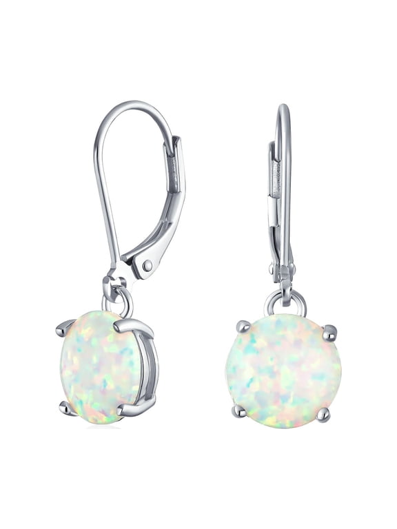 Womens Timeless White Opal Solitaire Drop Earrings Sterling Silver Leverback