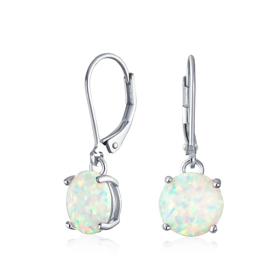 Bling Jewelry Womens Round Solitaire Created Opal Lever back Drop Dangle Earrings Sterling Silver 8MM