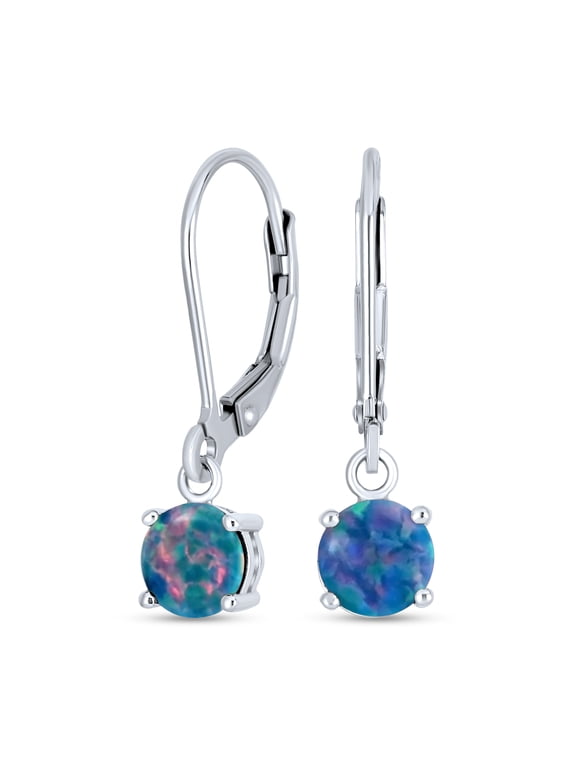 Womens Timeless Black Opal Solitaire Drop Earrings Sterling Silver Leverback