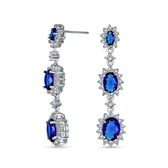 Bling Jewelry Womens Blue Triple Oval Chandelier Earrings Simulated Sapphire